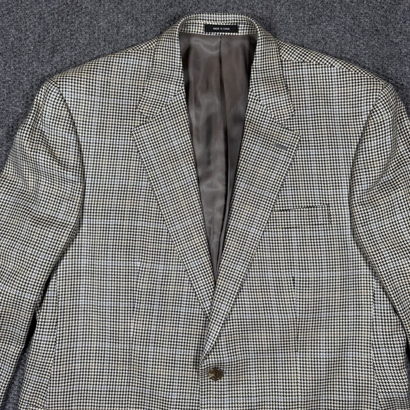 Chaps Other - Chaps Mens 100% Silk Light Brown Beige Houndstooth Blazer Sport Jacket Mens 44L